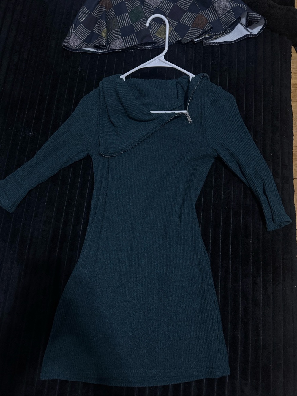 No Boundaries Dark Teal Ribbed Asymmetrical Zip Dress